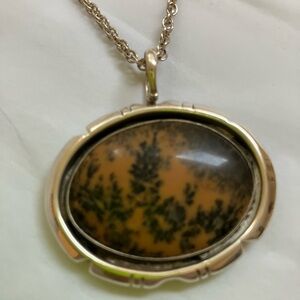 Elegant Moss Agate Sterling Silver Pendant Necklace